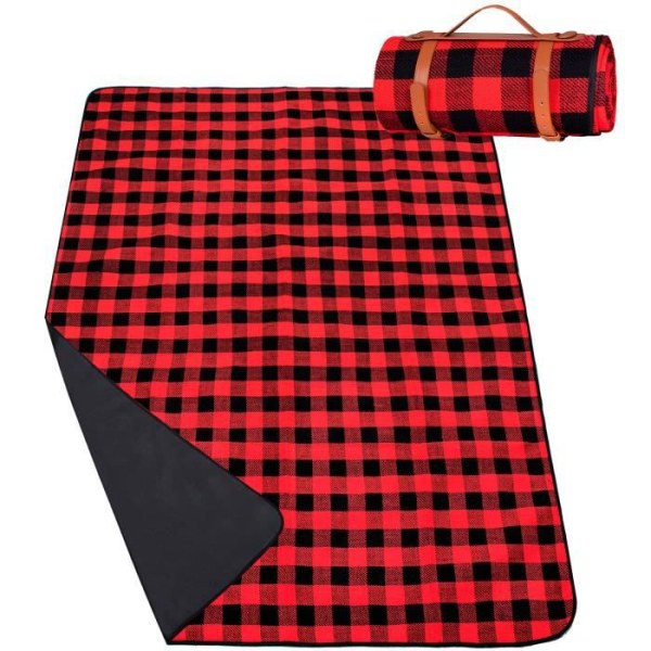 Picnic Tæppe - SPRINGOS - Sort og Rød - 200x150 cm - 100% Akryl - Ternede Mønster Snape