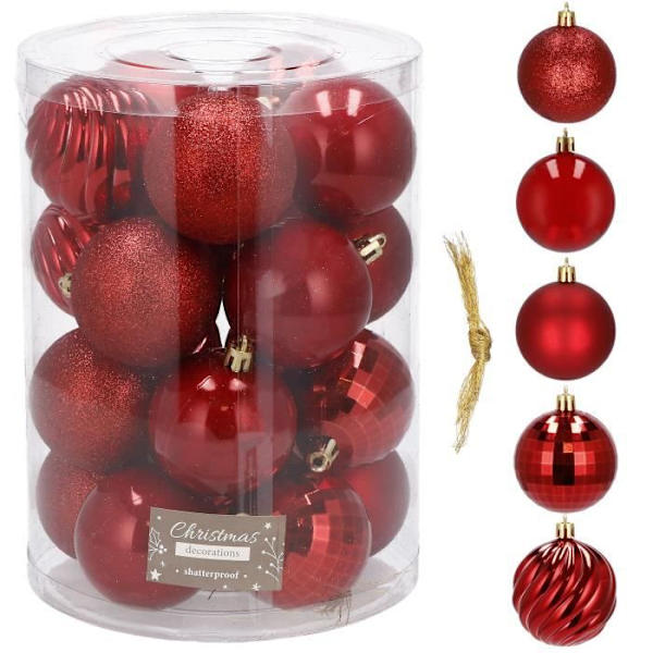 Juletræskugler - SPRINGOS® - 20 stk - Ø 4 cm - Rød - Glansfulde og matte Snape