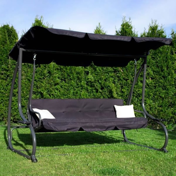 Havemøbel - SPRINGOS® - 4 Pladser - 220 x 162 cm - 2 Puder - Sengefunktion Svart