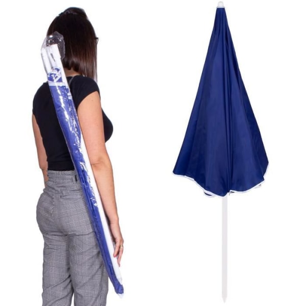 SPRINGOS® Strandparasol diameter 160 cm Vippefunktion Fleksibel Højdejusterbar Solbeskyttelse mörkblå