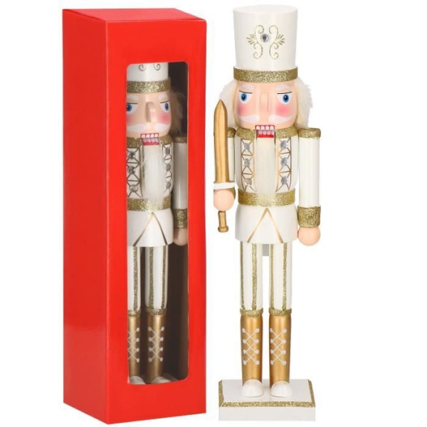 SPRINGOS® Nøddeknækker træfigur soldat med sværd Højde 38 cm creme juledekoration Vit