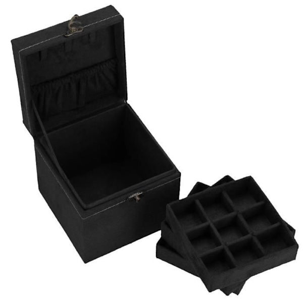 Smykkeskrin - SPRINGOS - Rejserstorage til Kvinder - Velour - Retro Lås - 12x12x12 cm Svart