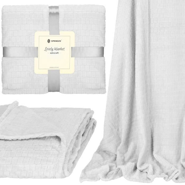 SPRINGOS® Mysig filt 170 x 210 cm Inomhusfilt Sängöverkast Textur Våffelmönster Mjuk Varm Pläd ljusgrått