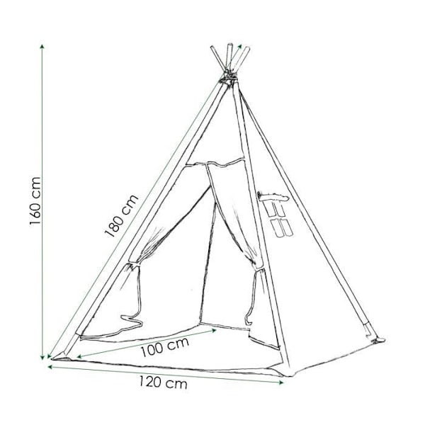 SPRINGOS® puuvillainen lasten teltta - 160x120x100 cm - pilvi/harmaa Grå