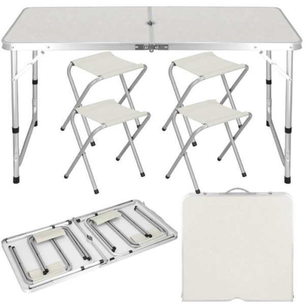 Fällbart campingbord och 4 stolar - SPRINGOS - justerbar höjd 60 x 120 cm
