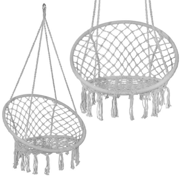 Hængegynge - SPRINGOS - Macramé design - Komfort 150 kg - Ideel til udendørs brug - Grå/Gul Grå
