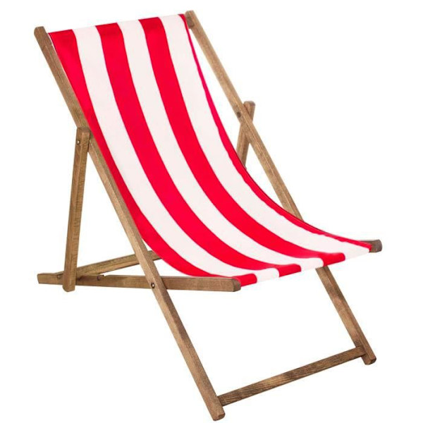 Havestol - SPRINGOS - Sammenklappelig strandstol i træ - Rød - 120 kg röda ränder