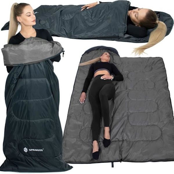Sovsäck - SPRINGOS - Mummy - 73 x 210 cm - Svart-Vit - Polyester Svart vit