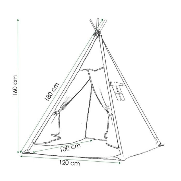 SPRINGOS® tipi-tält för barn i bomull, 2 kuddar ingår - 160x120x100 cm – Grå Grå