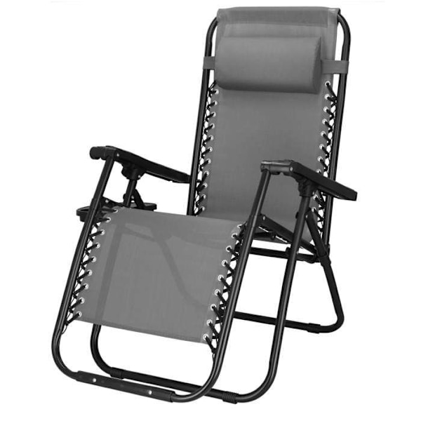Springos® Sammenklappelig Havestol med Hovedstøtte og Sidebord – Inklinerbar Relaxationssæde 'Zero Gravity' Grå