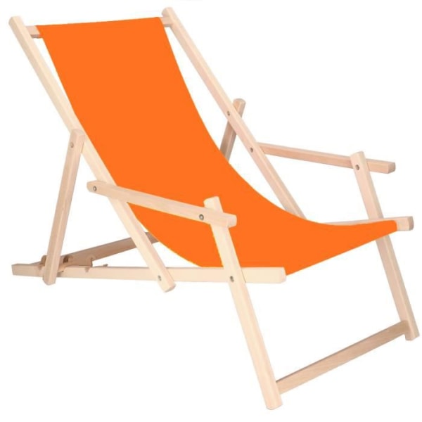 SPRINGOS® Garden Deckchair Taitettava puinen lepotuoli käsinojilla orange