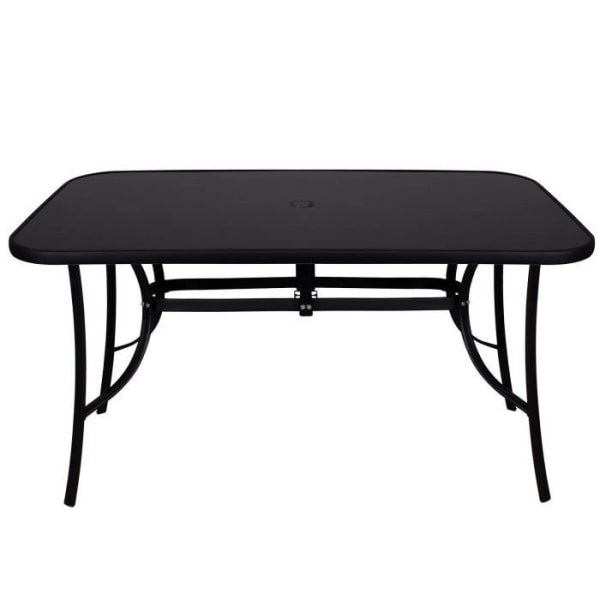 SPRINGOS® havebord med glasplade og parasolhul 90 x 150 cm - Sort - Design - Metal Svart