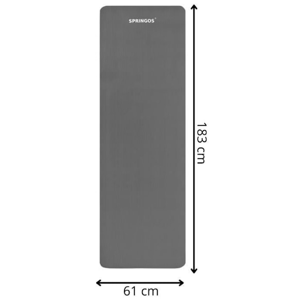 Träningsmatta - SPRINGOS - 183 cm - Vattenavvisande - Bärrem - Halkfri grå