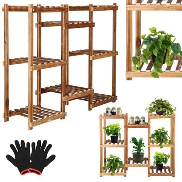 SPRINGOS® Växtställ, Blomsterställ 5-vånings Bambu Trä Blomstrappa Balkong Vardagsrum Trädgård Uteplats kastanj