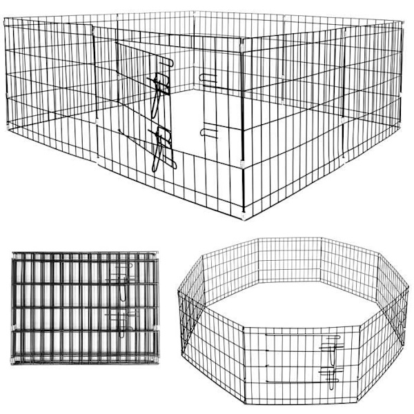 Hundhage - Springos® - Fällbar modell 8 delar - 155 cm diameter - 61 cm höjd - Svart metall Svart