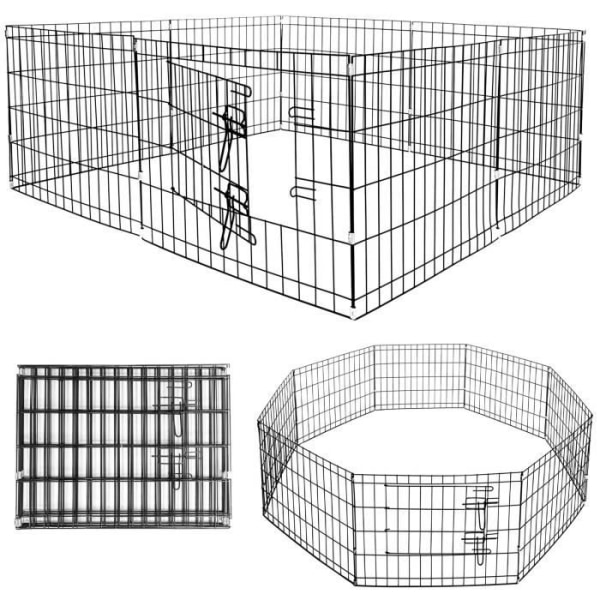 Springos® Modular dog run 8 delar Fällbar 155 cm x 61 cm Svart