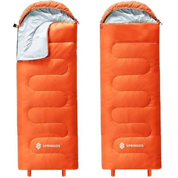 Sovepose - SPRINGOS - Varm Letvægts Rummelig - Orange - 205 cm x 73 cm - Hætte Orange