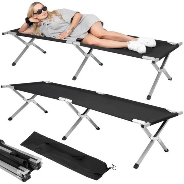Campingseng - SPRINGOS - 74 x 190,5 cm - Sort - Max belastning 150 kg - Nem foldning Svart