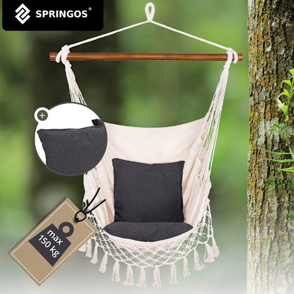 SPRINGOS hängstol i bomull för trädgård och uteplats - Lastkapacitet 150 kg - Beige färg Beige