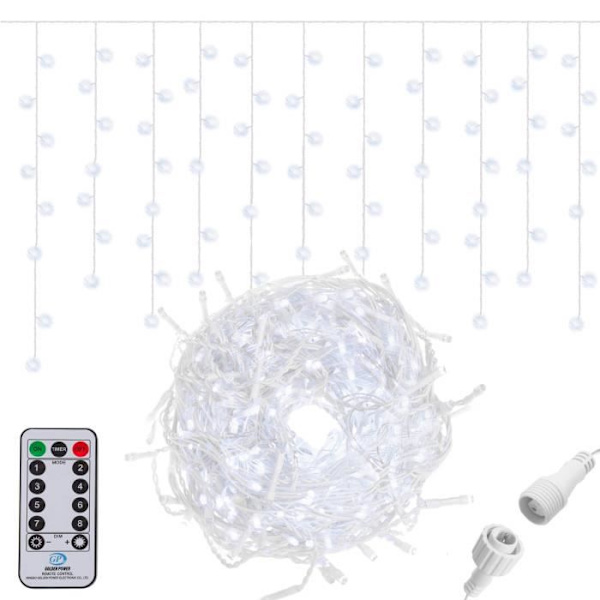 SPRINGOS® 300 LED lysgardin, 14,5m, 8 funktioner, kold hvid kall vit