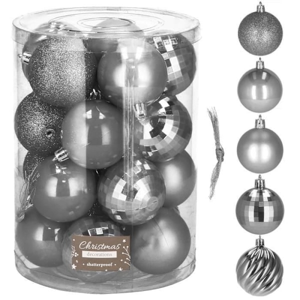 Julekugler - SPRINGOS - 20 stk - Ø 4 cm - Plast - Grå - Skinnende og mat Grå