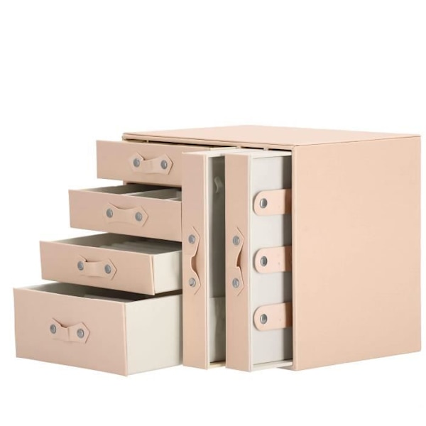 Smyckeskrin - SPRINGOS - Reseförvaring - Rosa konstläder - Kräm sammet - 26 x 22 x 18 cm Rosa