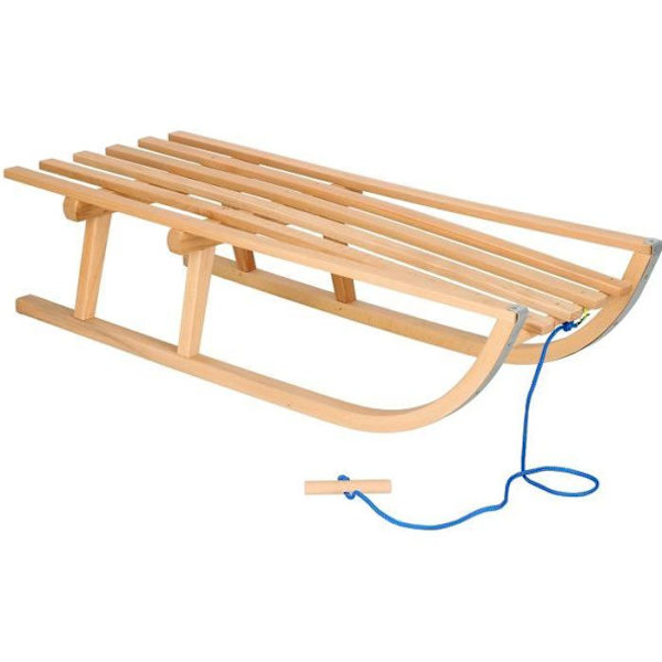Træslæde - SPRINGOS® - Model med ryglæn - Træk reb - 89x34x22 cm - Metalrutsjebaner Färgad