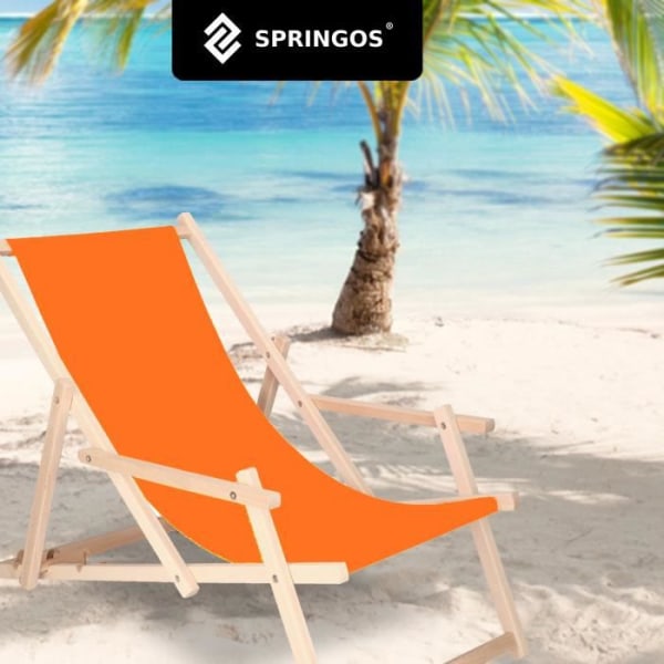 SPRINGOS® Havedækstol Sammenklappelig træloungestol med armlæn orange