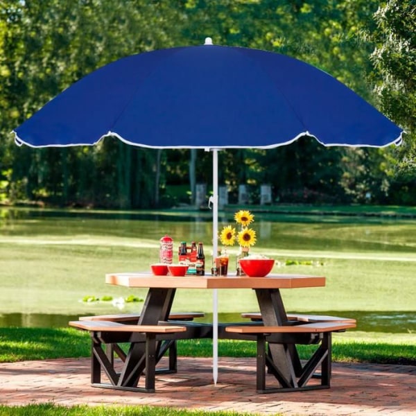 SPRINGOS® Strandparasol diameter 160 cm Vippefunktion Fleksibel Højdejusterbar Solbeskyttelse mörkblå