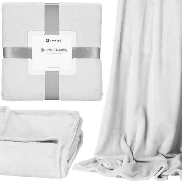 Overtræk - SPRINGOS® - 200x220 cm - Polyester - Lys grå - Plysset og blød ljusgrått