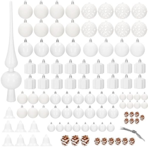 Julkulor - SPRINGOS - 100 bitar - Oskärligt plast - Vit - Varierade dekorationer Vit