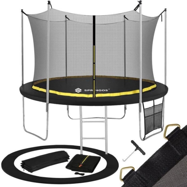 SPRINGOS® studsmatta för barn och vuxna Rund Ø 305 cm med skyddsnät och stege