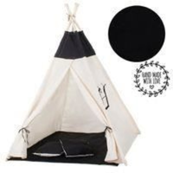 Tipitelt til børn i SPRINGOS bomuld - Sort - 160x120x100 cm - 2 hynder medfølger Svart