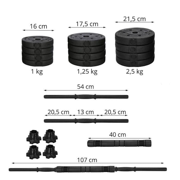 Hantelset - SPRINGOS - 20 kg - Justerbara hantlar - Cabriolet Kettlebell - Set med 2 delar svart