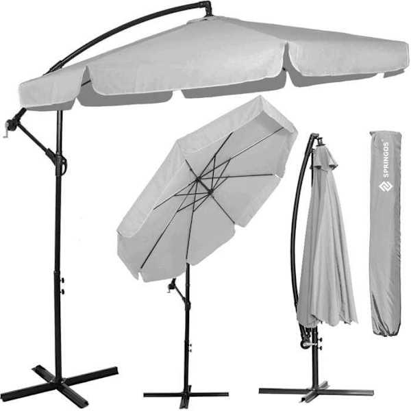 Springos® Sivupaneeli puutarhan aurinkovarjo, jossa on vipu, sisältäen suojapussin 350 cm ljusgrått