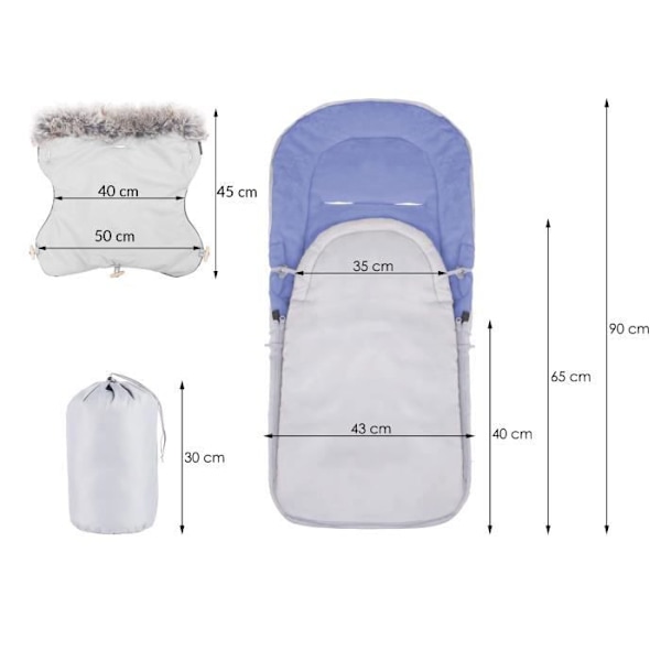 SPRINGOS® Universal fotpåse för barnvagn, babyskyddsöverdrag, sovsäck, varm, benskydd med vante Gråblå