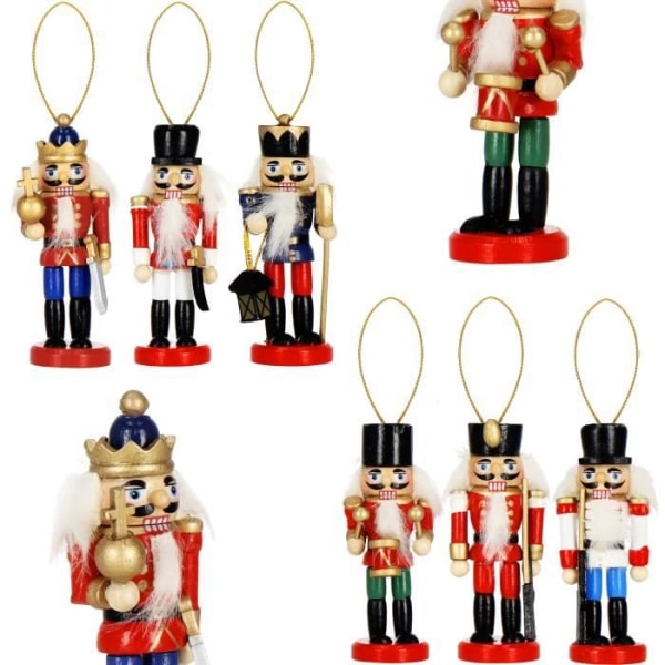 SPRINGOS® Nøddeknækker Figur Juletræsvedhæng i træ 6 stk. 8 cm høj juletræspynt mångfärgad