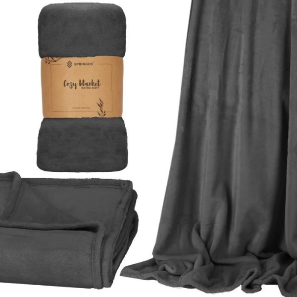 SPRINGOS® hyggetæppe - Grafit - 70x160 cm - Polyester grafit