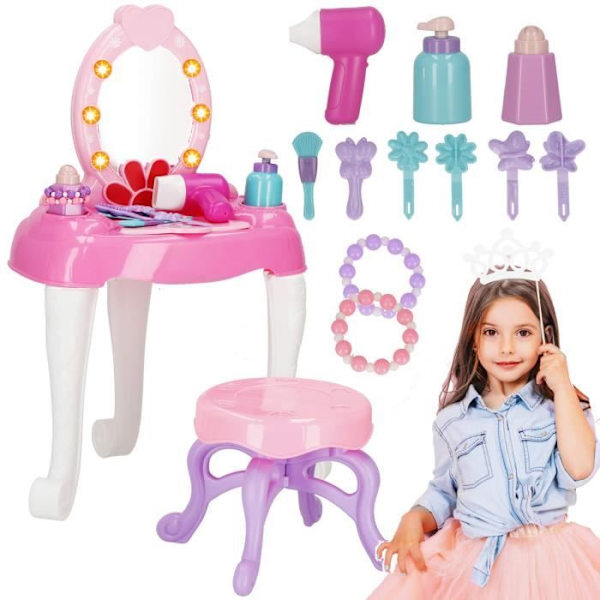 Springos® Toiletbord med spejl, skammel, lys og musik Rosa