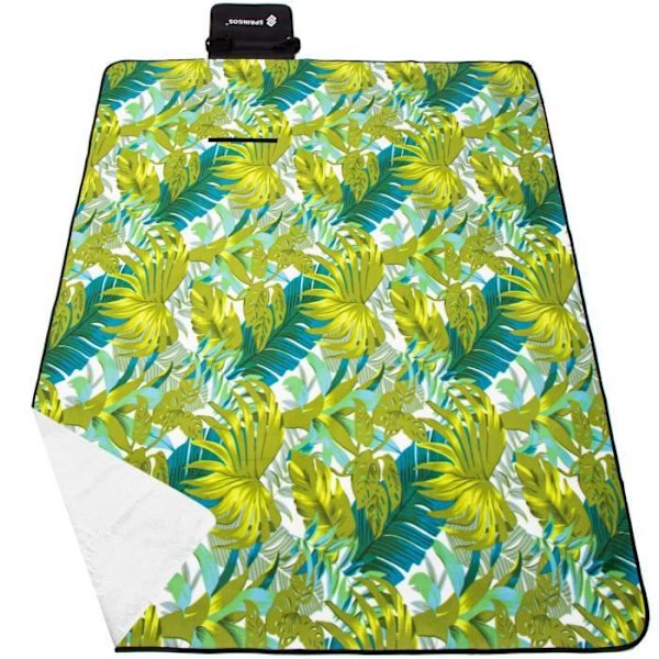 Picknickfilt - SPRINGOS - 200x200cm - Vattentät - Bärbar - Bladmönster Grön