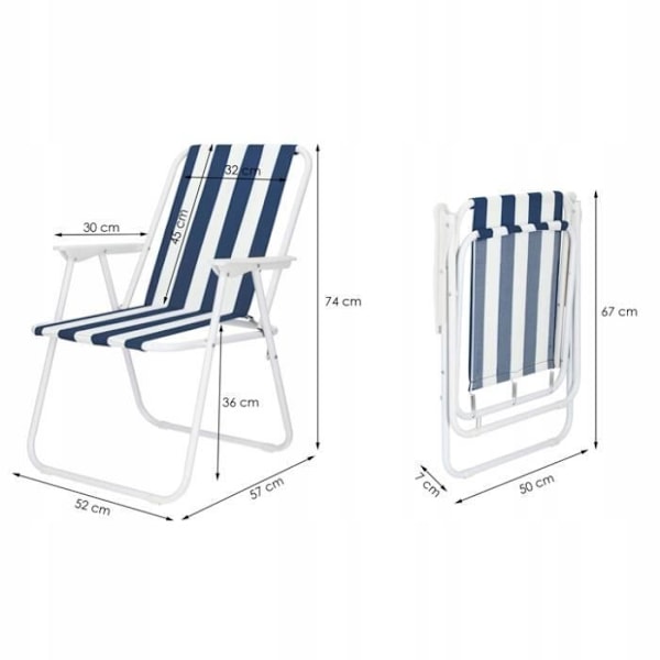 SPRINGOS® Fällbar strandcampingstol 52x59x80 cm - mörkblå vit blå