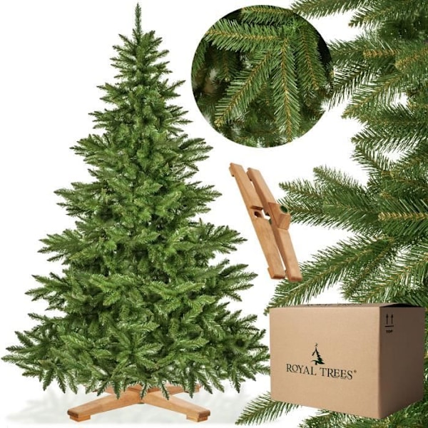 ROYAL TREES Julgran 220cm, realistisk, tät, med träställ och förvaringsväska Grön