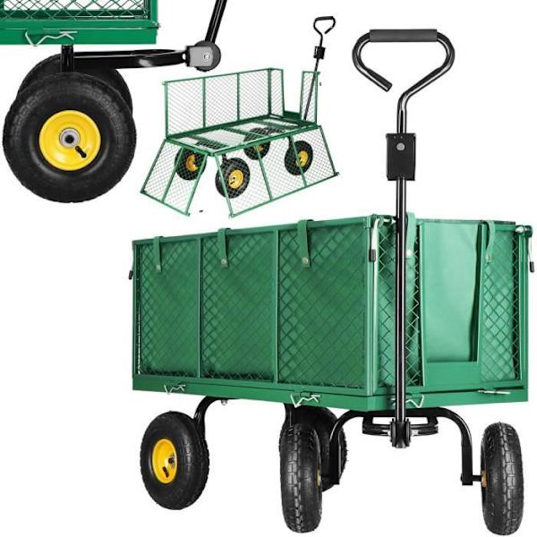 Taitettava kuljetuskärry 4 pyörää + irrotettava suojapeite Max. 400kg - SPRINGOS Grön
