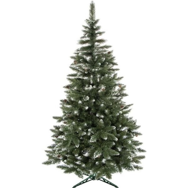 Konstgjord julgran - SPRINGOS - 180 cm - Konstgjord snö - Äkta kottar - PVC Grön - Vit