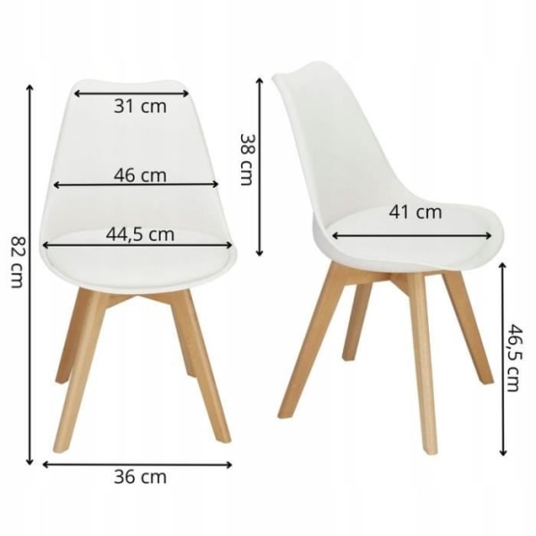 Springos® stol med träben - Vit - Lastkapacitet 125 kg - Höjd 82 cm - Bredd 44,5 cm