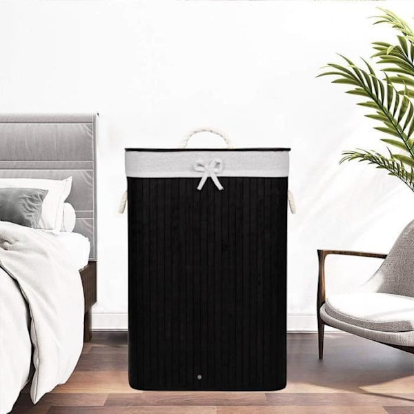 SPRINGOS® 72L bambus vasketøjskurv - sort Svart