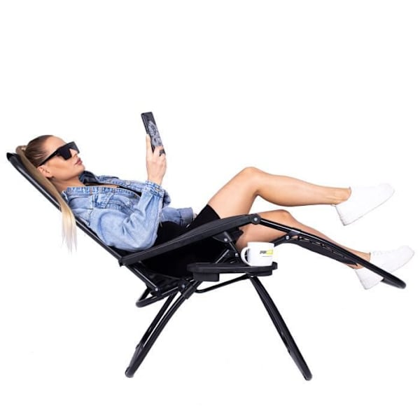 Chaise Longue - SPRINGOS® - Käännettävä - Musta - Säädettävä - Juomapukki mukana Svart