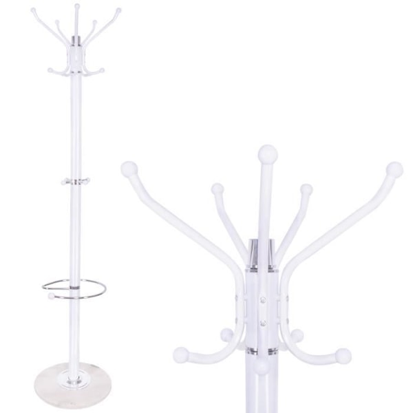 Klädhängare - SPRINGOS - Metallstativ - 176 cm - 14 krokar - Marmorbas Vit