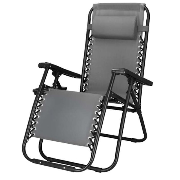 Springos® Sammenklappelig Havestol med Hovedstøtte og Sidebord – Inklinerbar Relaxationssæde 'Zero Gravity' Grå