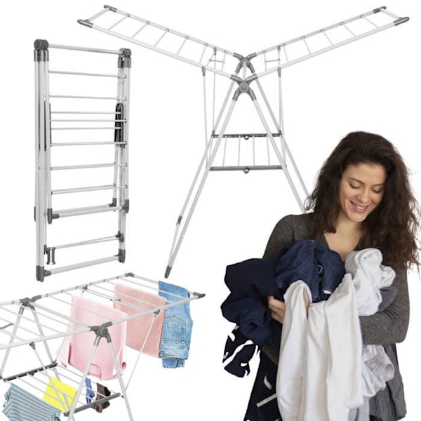 Springos® Foldbart tøjsnore stativ med 2 niveauer og vinger Vit